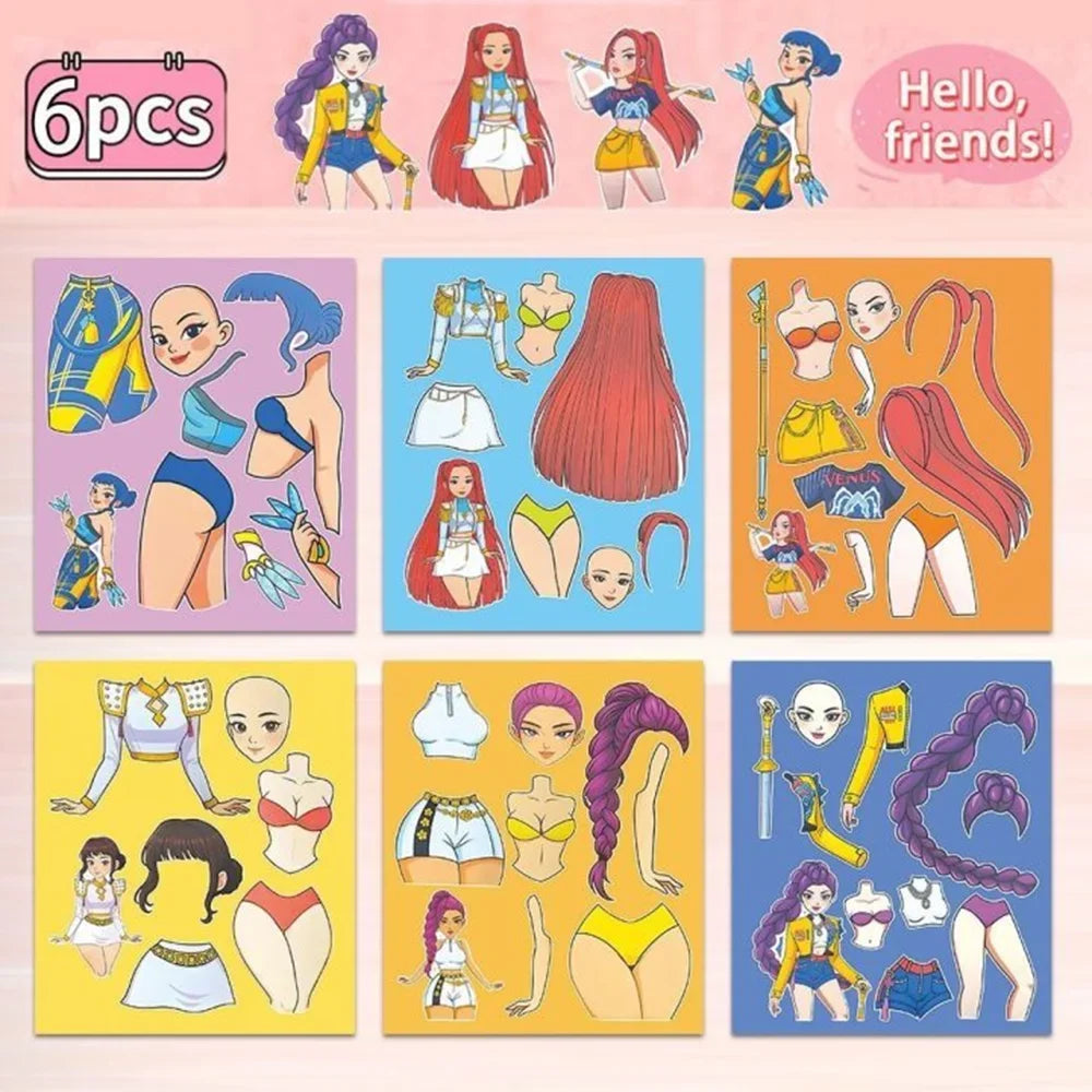 Kpop Demon Huntress Girls Sticker Dress Up Set (6 pcs)